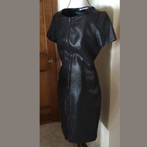 Tahari Lalita Dress, Faux Leather, Black, Size 2 - Picture 3 of 11